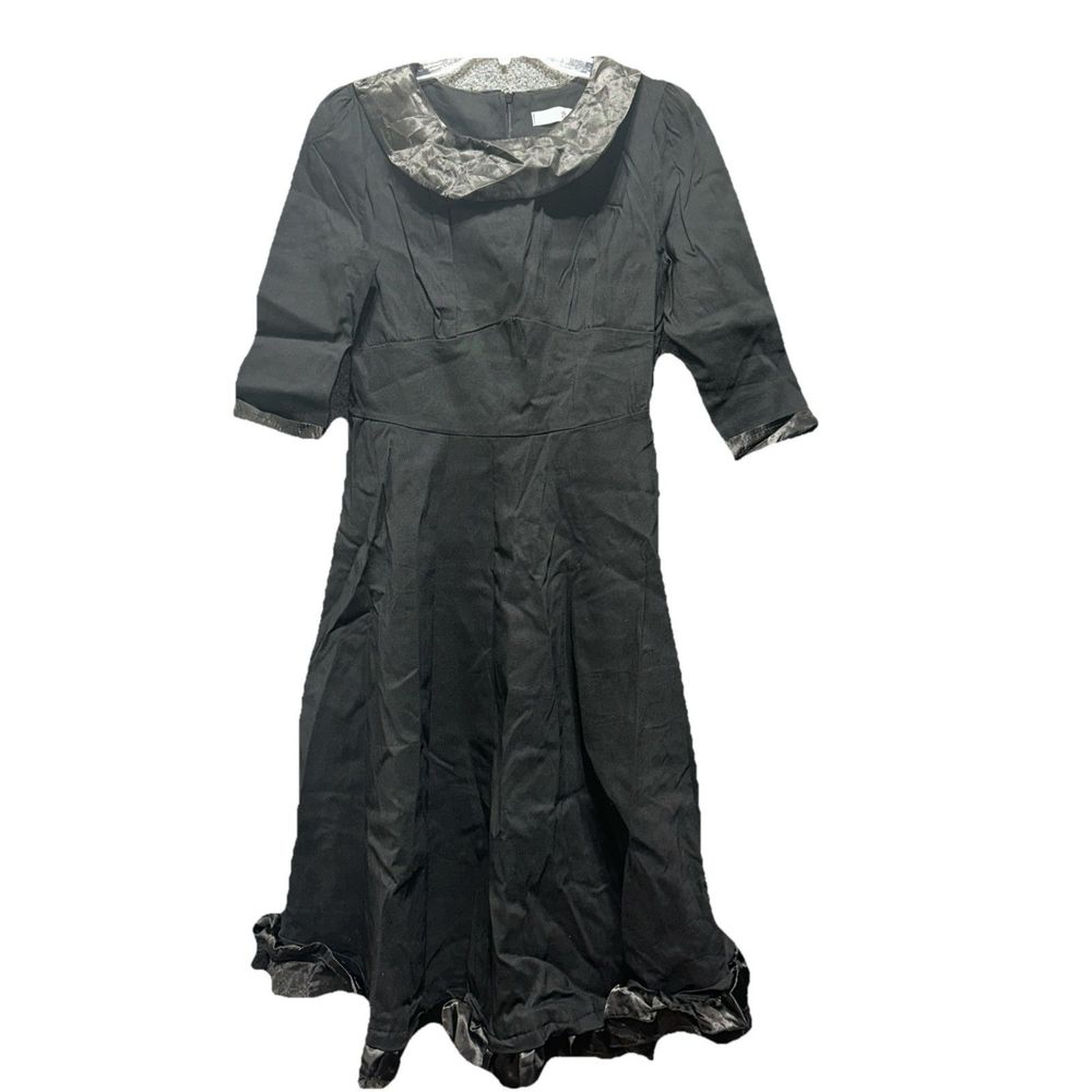 Senmiaofashion Retro gothic Rockabilly Black Dress With A Ruffled Bottom XXL